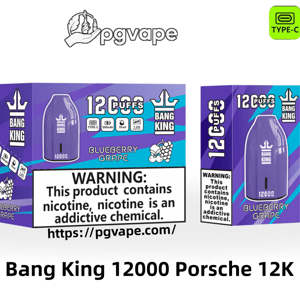 Purple Bang King disposable vape device alongside two matching purple product boxes labeled 