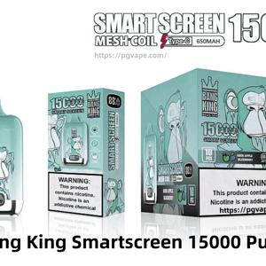 Teal Bang King Smart Screen disposable vape device and two matching boxes featuring a cartoon monkey logo, large 