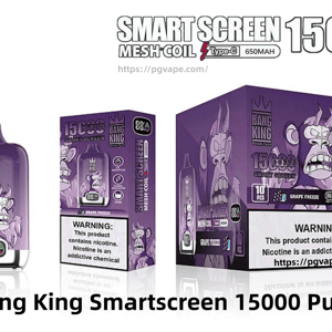 Purple Bang King Smartscreen disposable vape device and two matching purple retail boxes labeled 