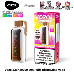 White and bronze Vozol Star 20000 disposable vape device with a mirror display shown beside its pink-yellow 