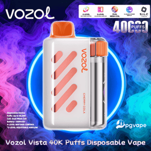 Vit Vozol Vista engångsvape med orange munstycke och diagonala rosa ventiler märkta