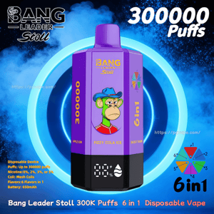 Purple Bang Leader Stoll Vaporizzatore usa e getta 6 in 1 con una scimmia con un cappello blu, 300000 tiri, Fizzy Cola Ice, anelli al neon.