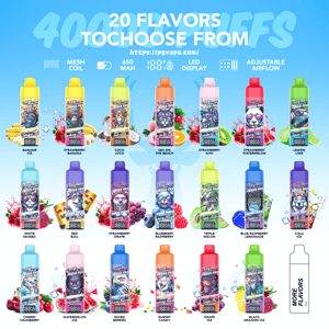 Row of colorful vape juice bottles in a lineup, featuring tropical and berry flavors.