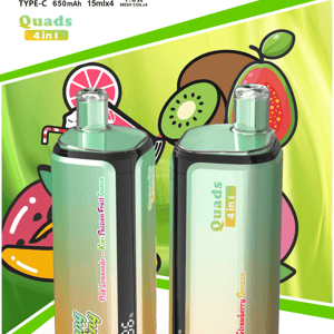 Two Bang King Quads 4-in-1 vape pods with fruity artwork on bright packaging.