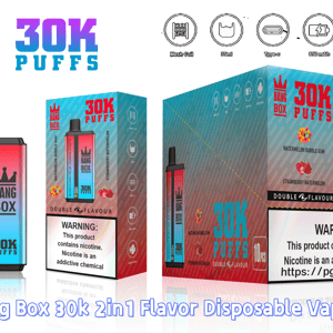 Vape jetable Bang Box 30K Puffs avec dispositif dégradé rose à bleu et emballage au goût de pastèque Bubble Gum.