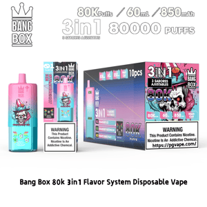 Bang Box 80k Jednorazowy waporyzator 3 w 1 z różową butelką gradientową i opakowaniem z motywem czaszki, puszki 80K, 60 ml, 850 mAh.