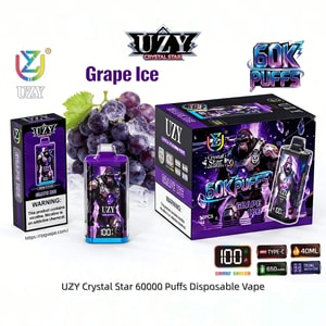 UZY Crystal Star Grape Ice engångsvape-kit med lila förpackning och enhet, 60 000 puffar.