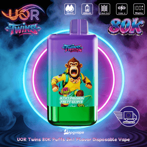 Purple-to-green gradient disposable vape bottle with a screaming monkey mascot and Kiwi Passion Fruit Guava flavor.