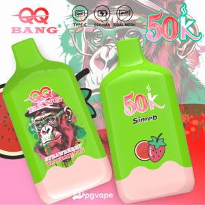 Bright green 500K vape device packaging with “50K” and “sinrob” branding, plus “TYPE-C 500 mAh” icons