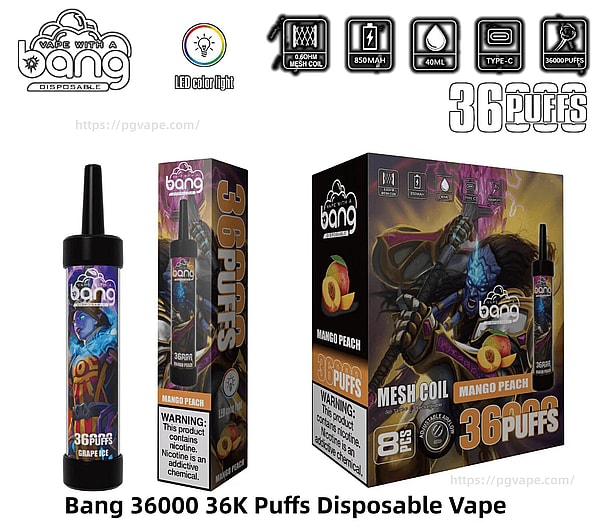 Bang 36000 パフ 使い捨て Vape LED カラーライト | Vape Factory Direct - 画像 (9)