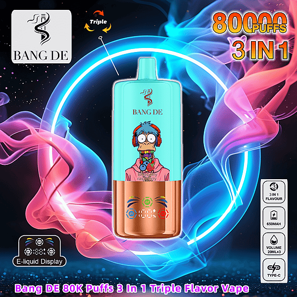 Bang DE 80000 | 80K Puffs | Vape desechable 3 en 1 de triple sabor | 0% 2% 3% 5% Nicotina | 12Tastes | Pantalla LED inteligente | Vape Factory Direct - Imagen 2