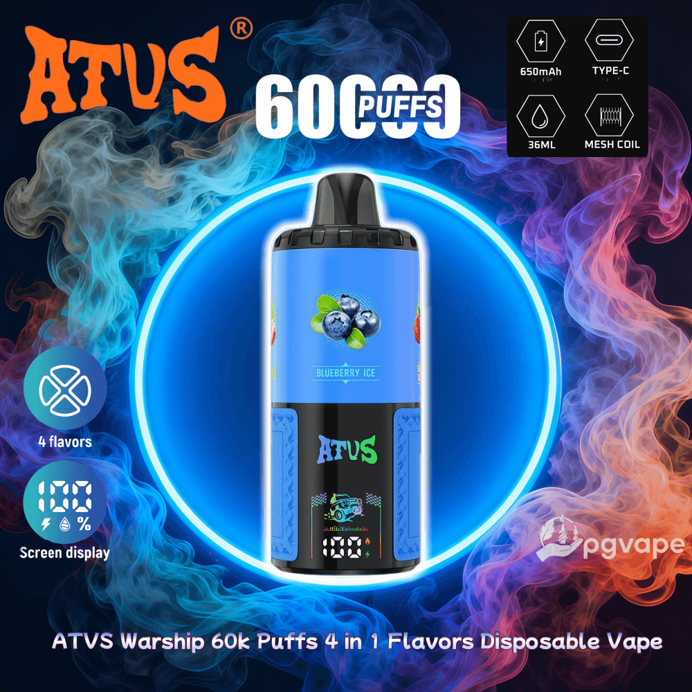 atus vape 60000 puffs ATVS Warship 60000 | 60k Puffs 4 in 1 Flavors Disposable Vape | 4  Adjustable Flavors | 5% Nicotine | 6Tastes| With Screen Display | Vape  Factory Direct